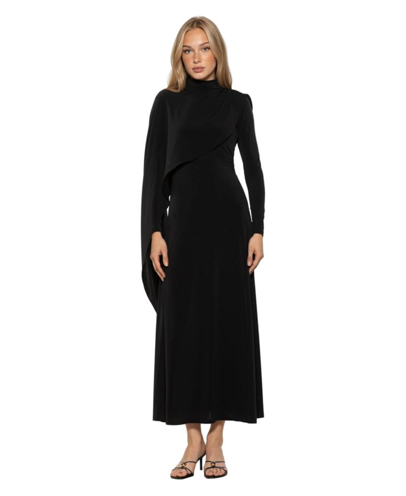 Women's Aziel Draped Cape Mock Neck Maxi Dress