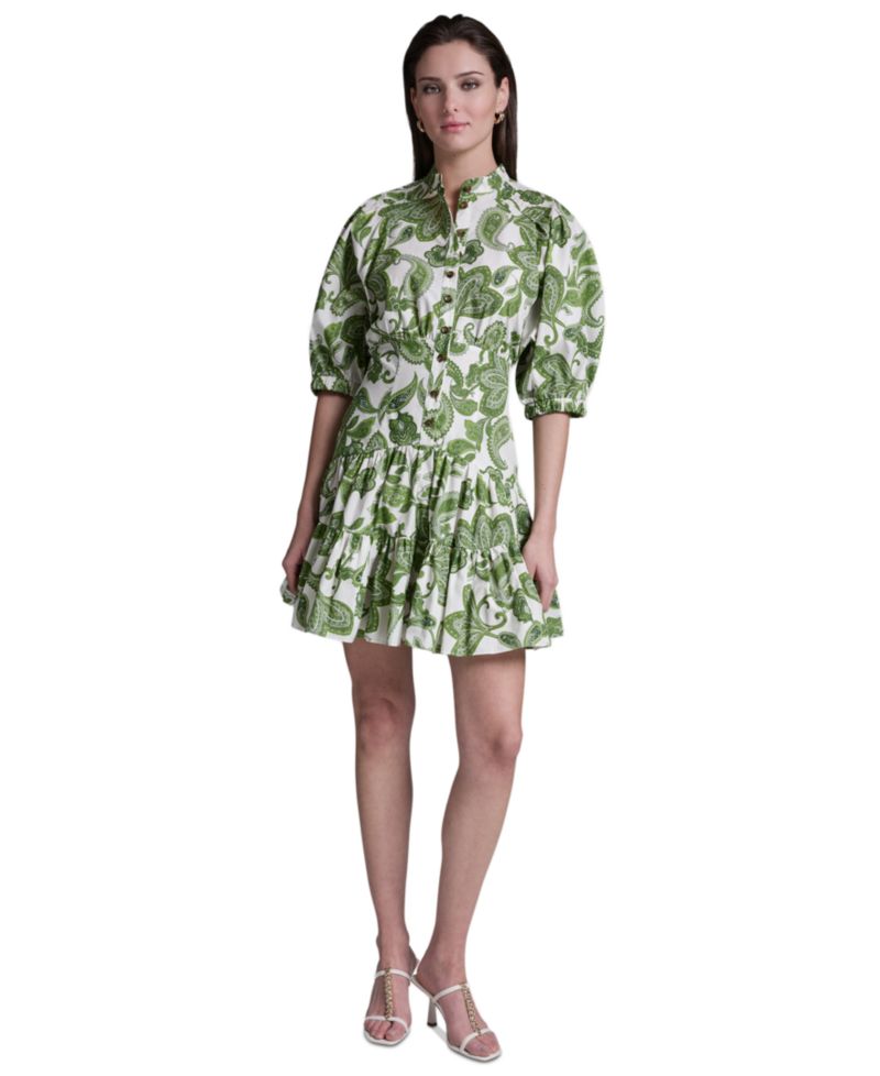 Women's Paisley Print Puff-Sleeve Dress