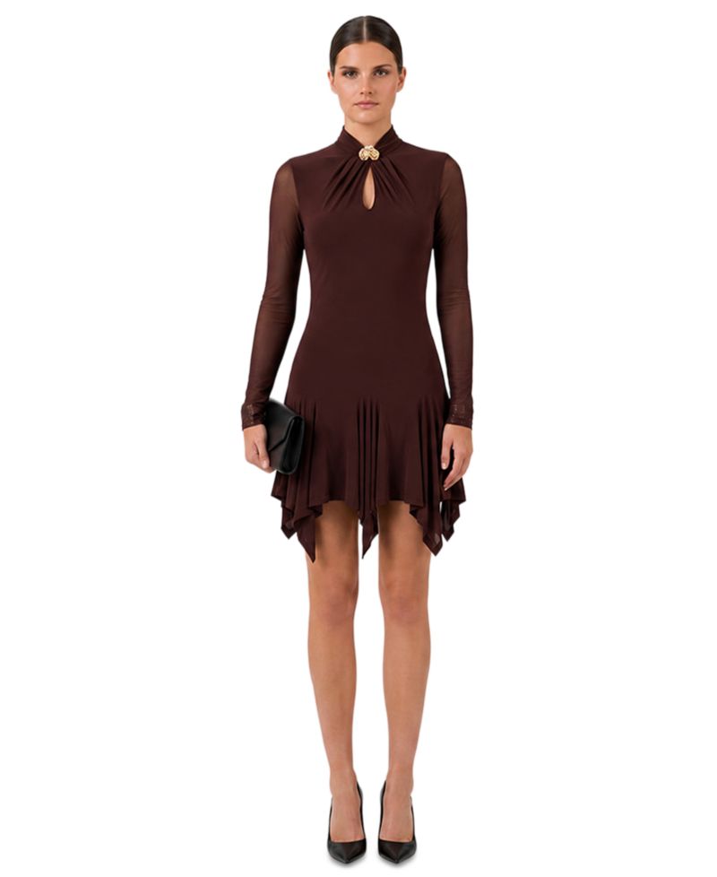 Women's Mesh Long-Sleeve Fit & Flare Dress