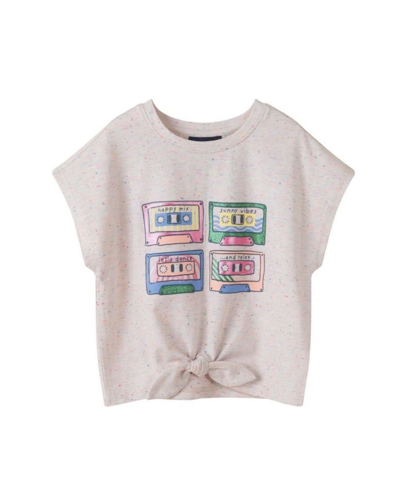 Big Girls White Cassette Tie Front Graphic Tee
