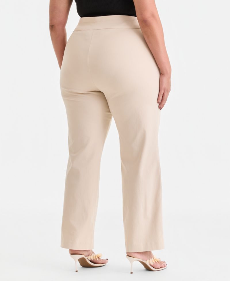 Plus Size Mid-Rise Pull-On Straight-Leg Pants