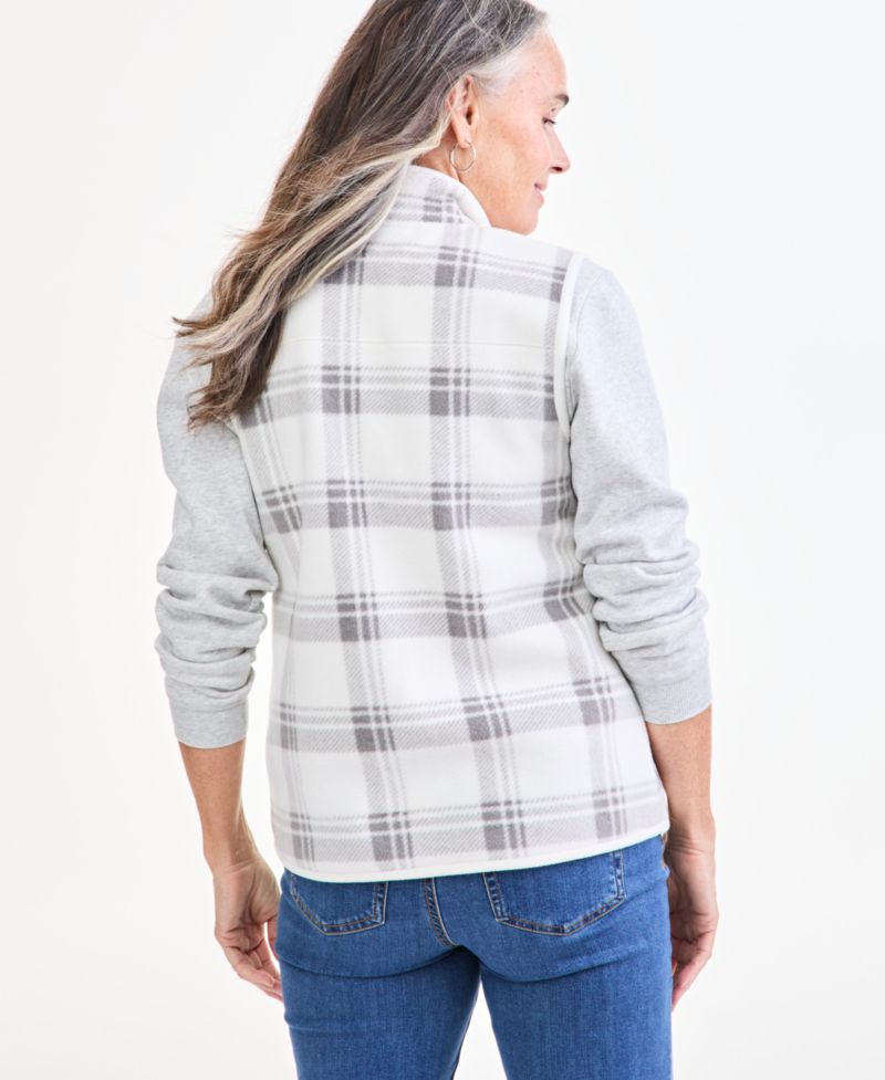 Petite Fleece Plaid Mock Neck Zip-Front Vest