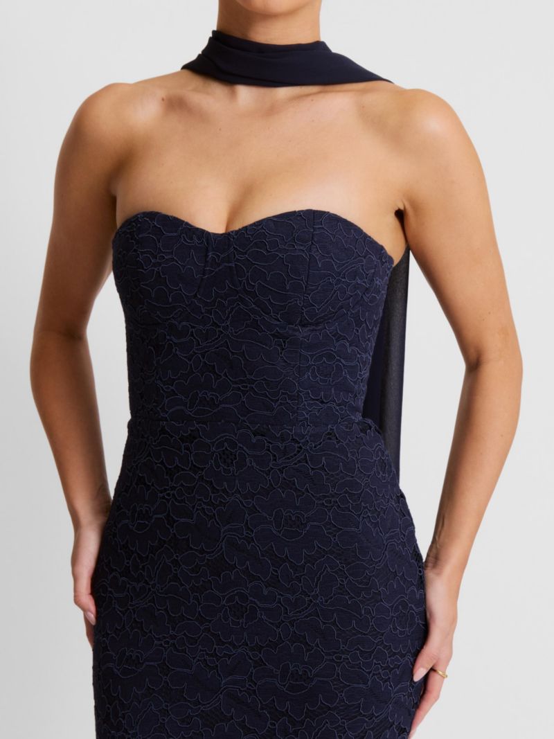 Women's Lace Corset Maxi Dress With Neck Scarf