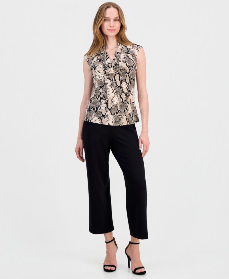 Petite Snake-Print Cowl Neck Sleeveless Knit Top