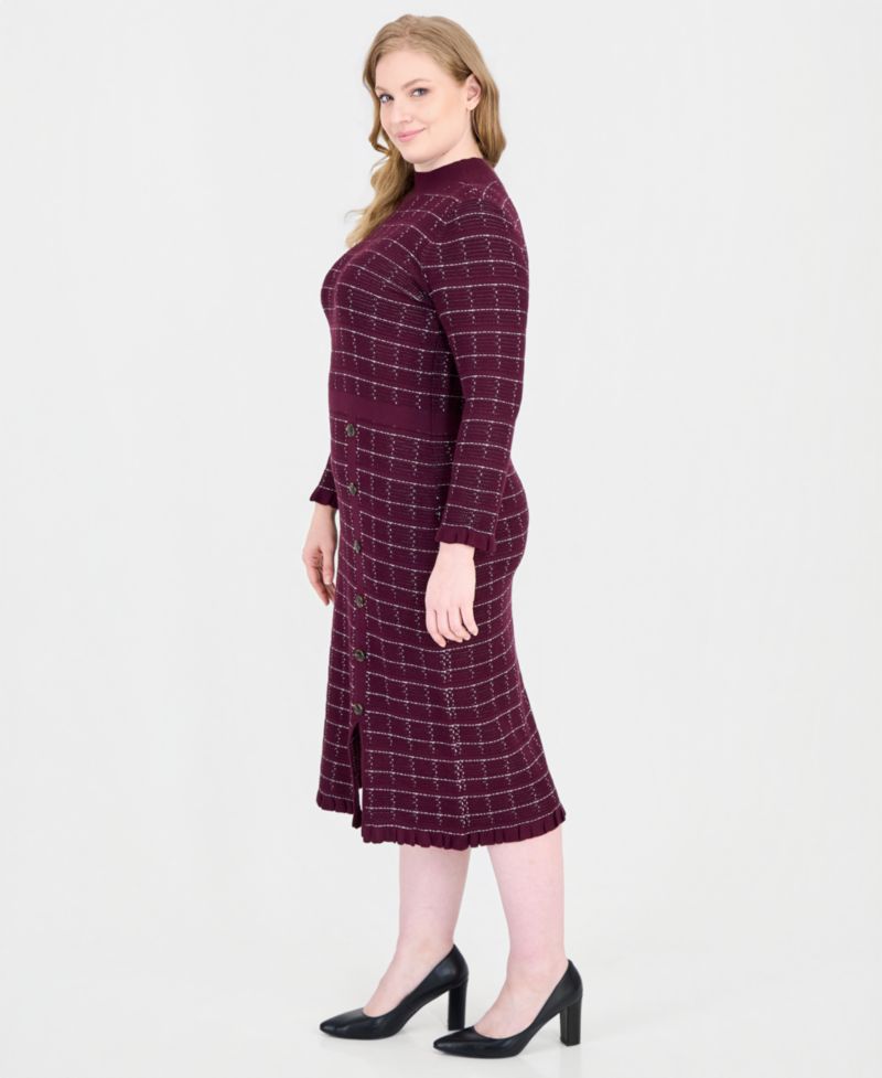 Plus Size Checkered-Knit Sweater Dress