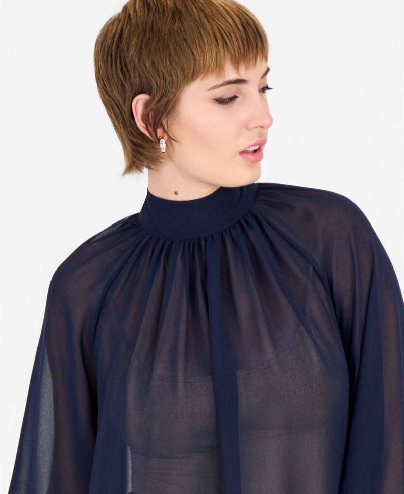Women's Long Sleeve Audrine Printed Tie-Neck Bow Blouse