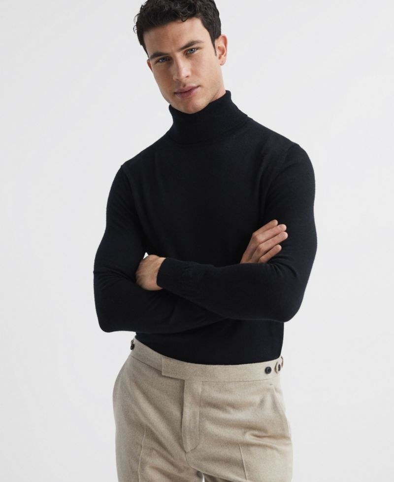 Men's Caine Slim Fit Merino Wool Roll Neck Sweater
