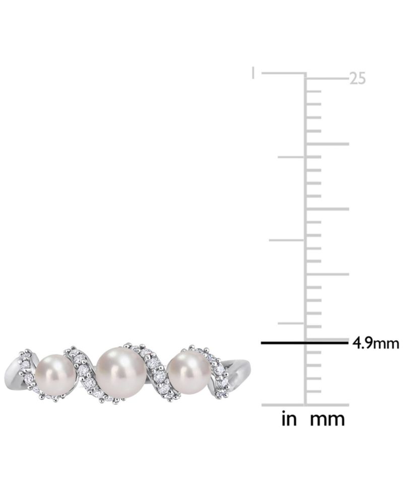 Cultured Freshwater Pearl (3-4mm) & Diamond (1/10 ct. t.w.) Swirl Ring in 14k White Gold
