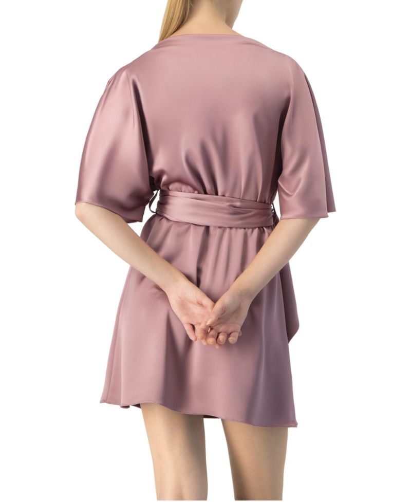 Women's Short Satin Dress with Waist Tie