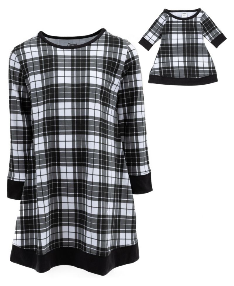 Girls' 4-16 Long-Sleeve A-Line Matching-Doll Girl and Doll Dress, 2-Piece Set