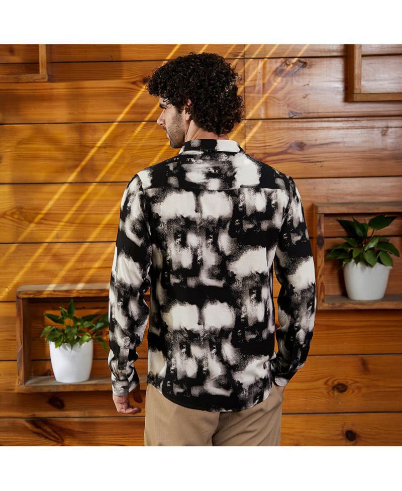 Men's Onyx Black Textured Brushwork Shirt