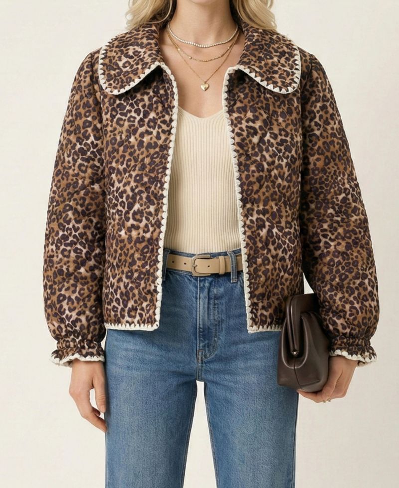 Women's Leopard Print Quilted Jacket