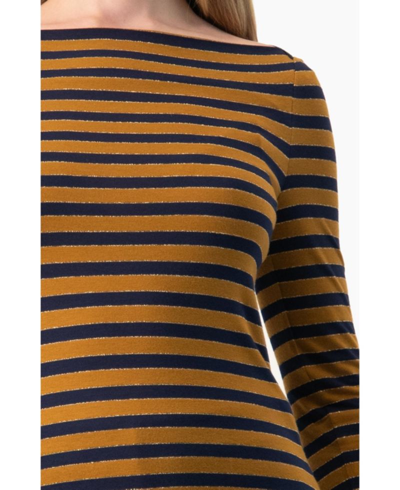 Women's Boat-Neck Bell-Sleeve Striped Blouse