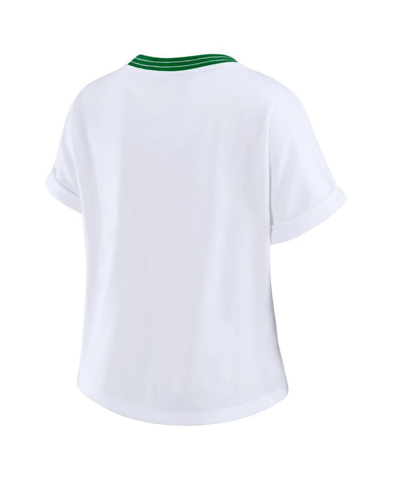 Women's White Philadelphia Eagles Cropped Center Stripe Dolman T-Shirt