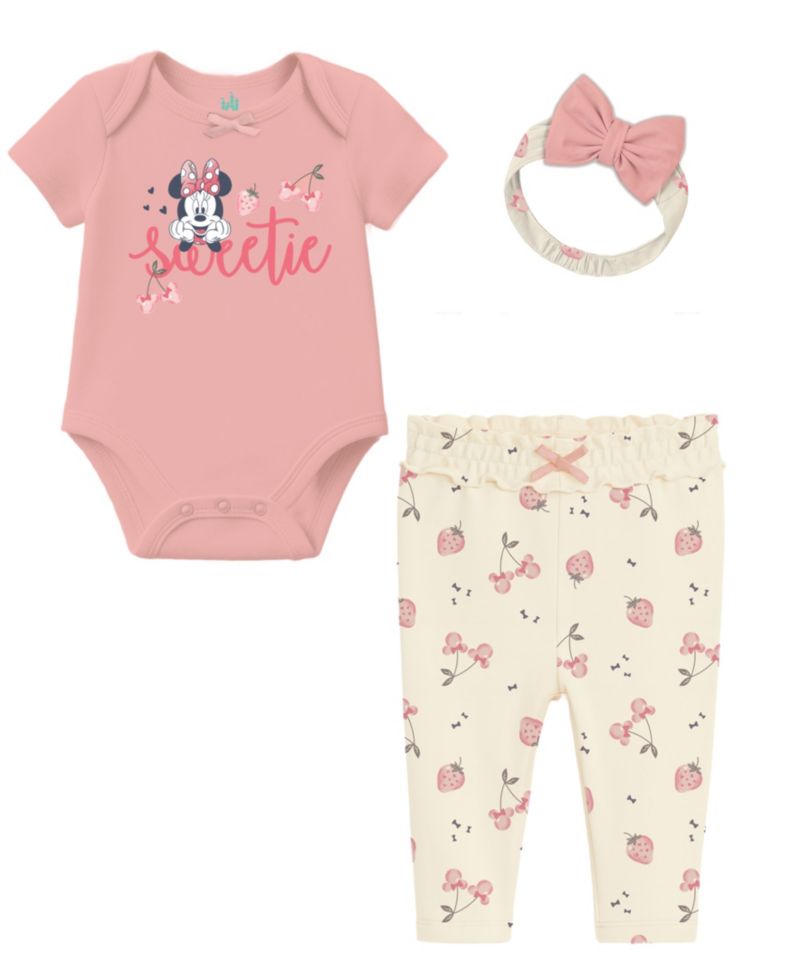 Baby Girls' Minnie Mouse Bodysuit, Pants and Headband, 3-Piece Set