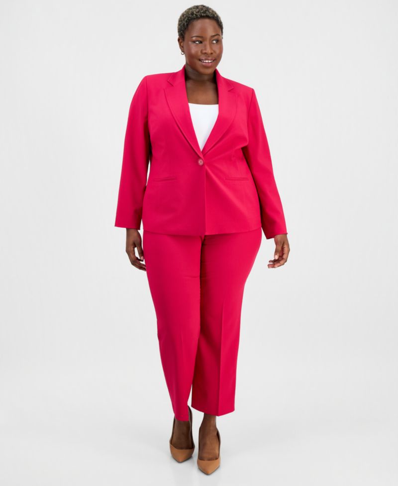 Plus Size One-Button Notch-Collar Jacket & Fly-Front Slim Pants Suit