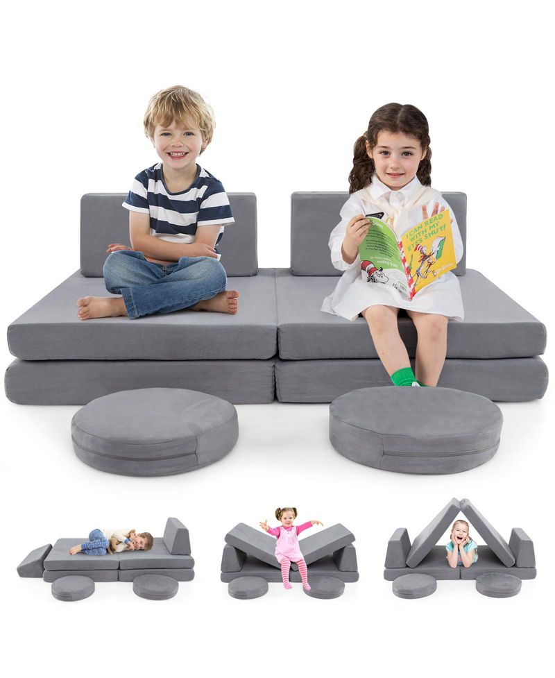 6 Piece Kids Play Sofa Set with Modular Cushions and Washable Covers