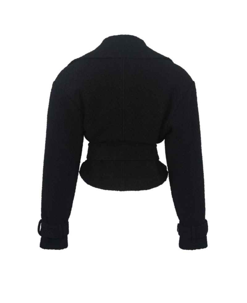 Women's Dara Black Wool Blend Cropped Double-Breasted Belted Coat