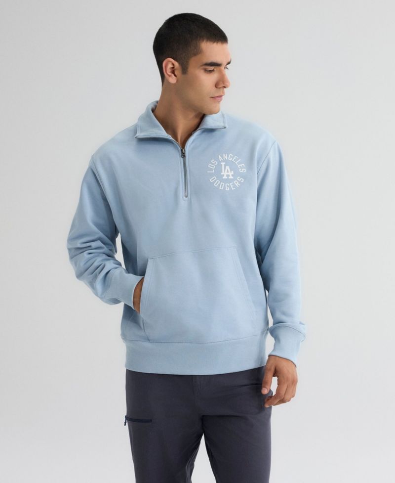 Men's Los Angeles Dodgers Iconic Relaxed-Fit Kangaroo-Pocket Quarter-Zip Sweatshirt