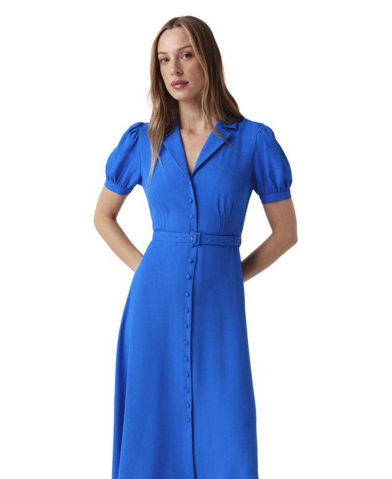 Women's Phoebe Puff-Sleeve Belted Midi Shirt Dress