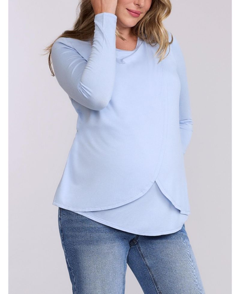 Women's Motherhood Crewneck Long Sleeve Draped Nursing Tee