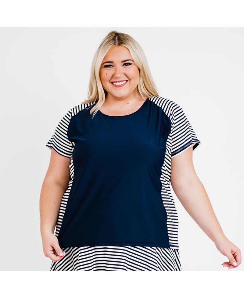 Plus Size Loose Fit Short Sleeve UPF 50+ Adele Swim Top