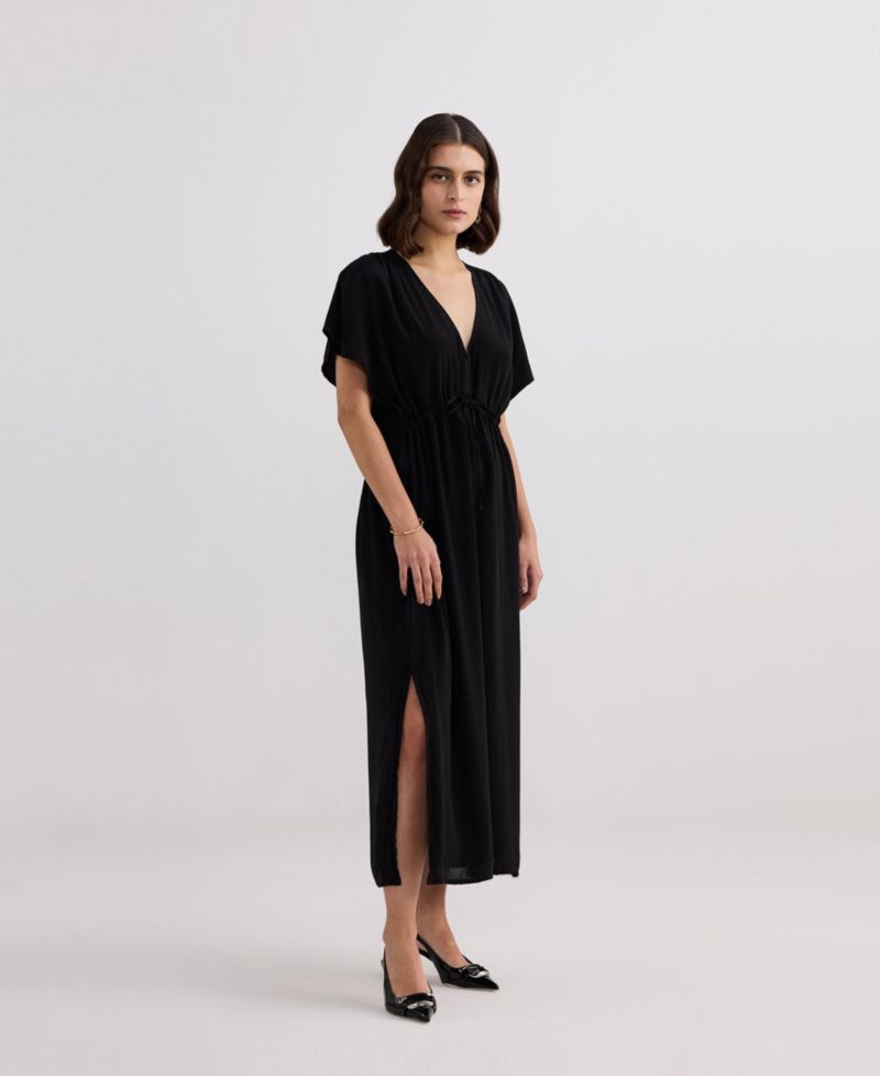 Women's V-neck Gathered Maxi Dress