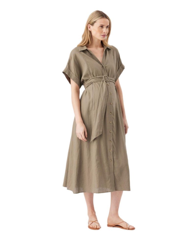 Women's Ripe Amy Linen Nursing Shirt Dress Olive