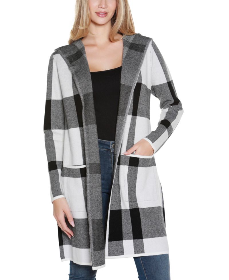 Women's Hooded Plaid Coatigan Sweater
