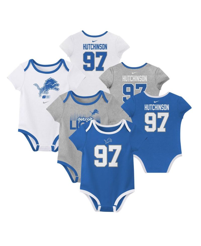 Baby Boys and Girls Aidan Hutchinson Detroit Lions Name & Number 3-Pack Bodysuit Set