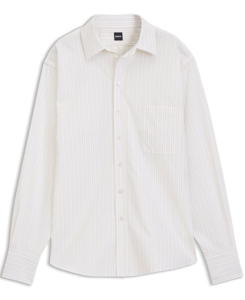 BOSS by Women's Long-Sleeve Relaxed-Fit Vertical-Stripe Cotton Poplin Blouse