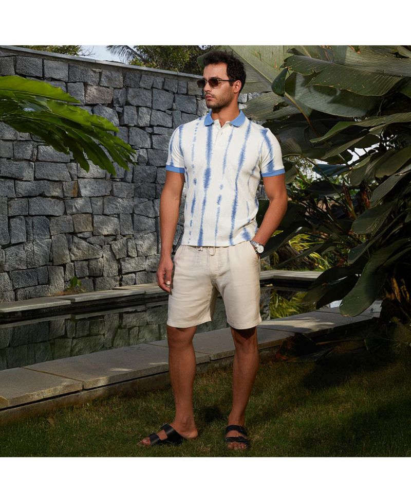 Men's Powder Blue and Daisy White Tie-Dye Tactile Polo T-Shirt