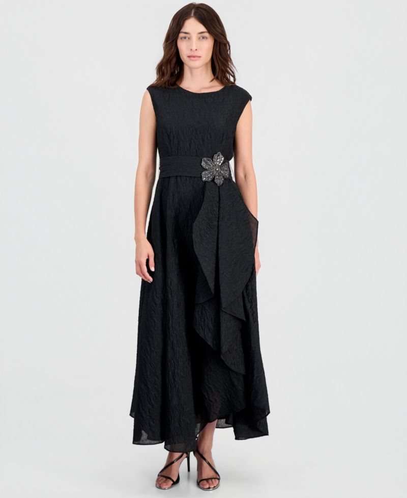 Women's Boat-Neck Embellished Crinkle Taffeta Dress