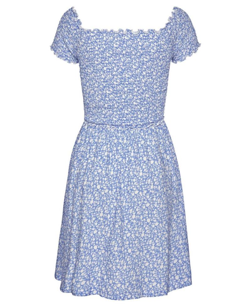 Women's Viscose Printed Smocked Pattern A-Line Short Dress