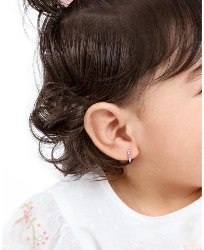 Sterling Silver Timeless Pave Pink Huggie Hoops Earrings
