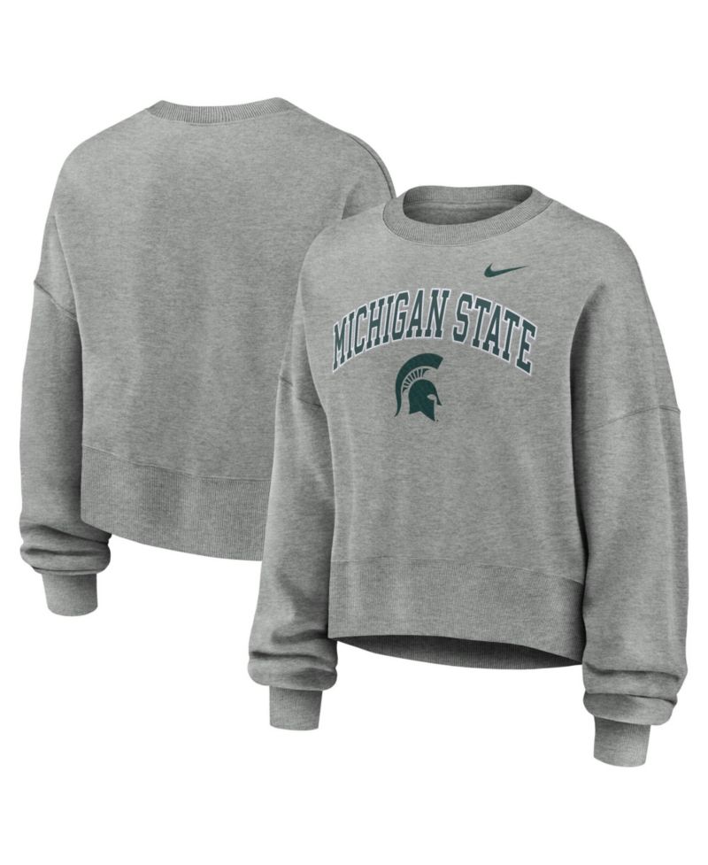 Women's Heather Gray Michigan State Spartans Oversized Phoenix Arch Pullover Sweatshirt