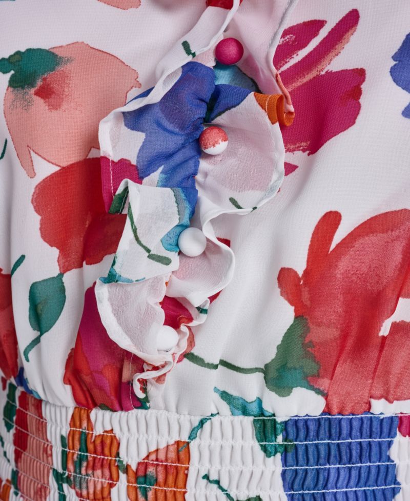 Petite Printed Smocked-Waist Midi Dress