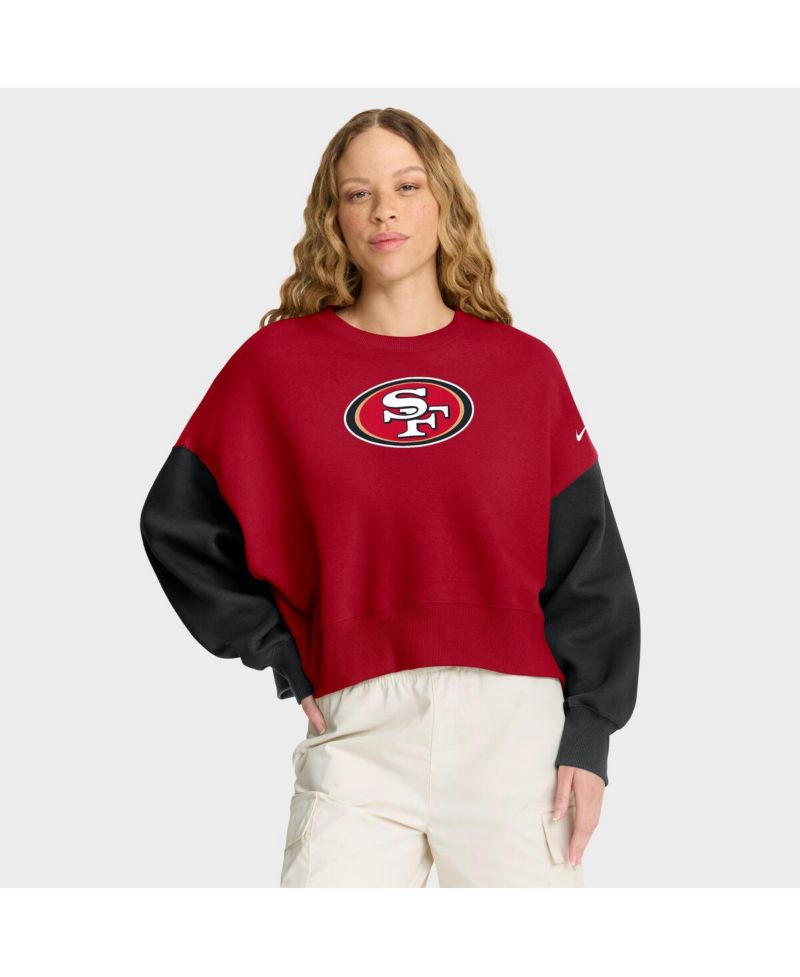 Women's Scarlet San Francisco 49ers Oversized Color Block Pullover Sweatshirt