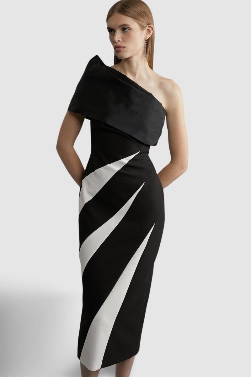 Women's One Shoulder Panel Midi Dress