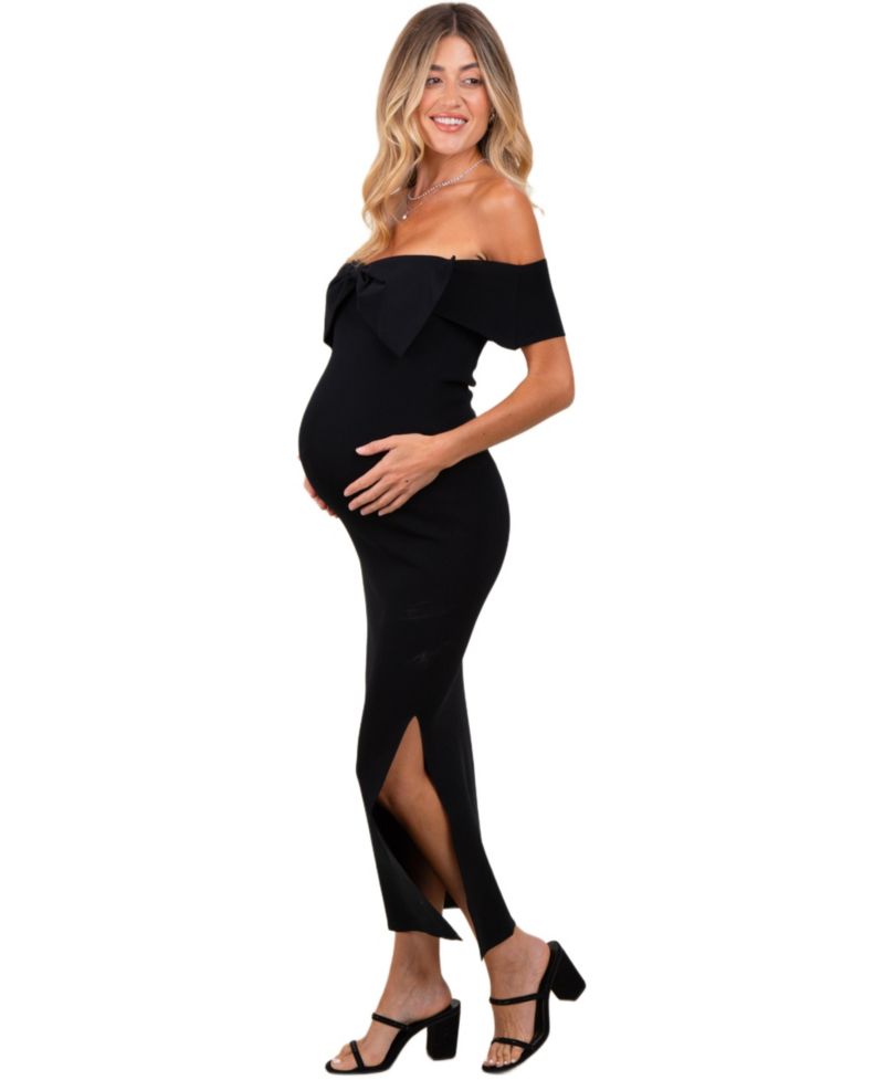 Women's Bow Detail Off Shoulder Side Slit Midi Dress