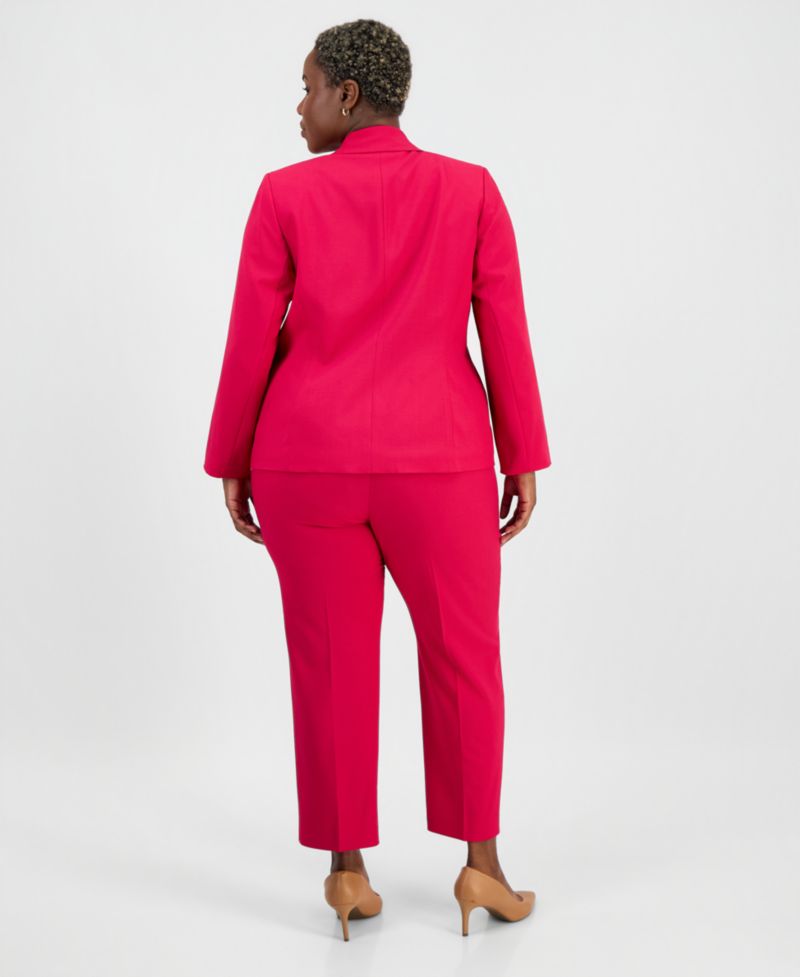 Plus Size One-Button Notch-Collar Jacket & Fly-Front Slim Pants Suit