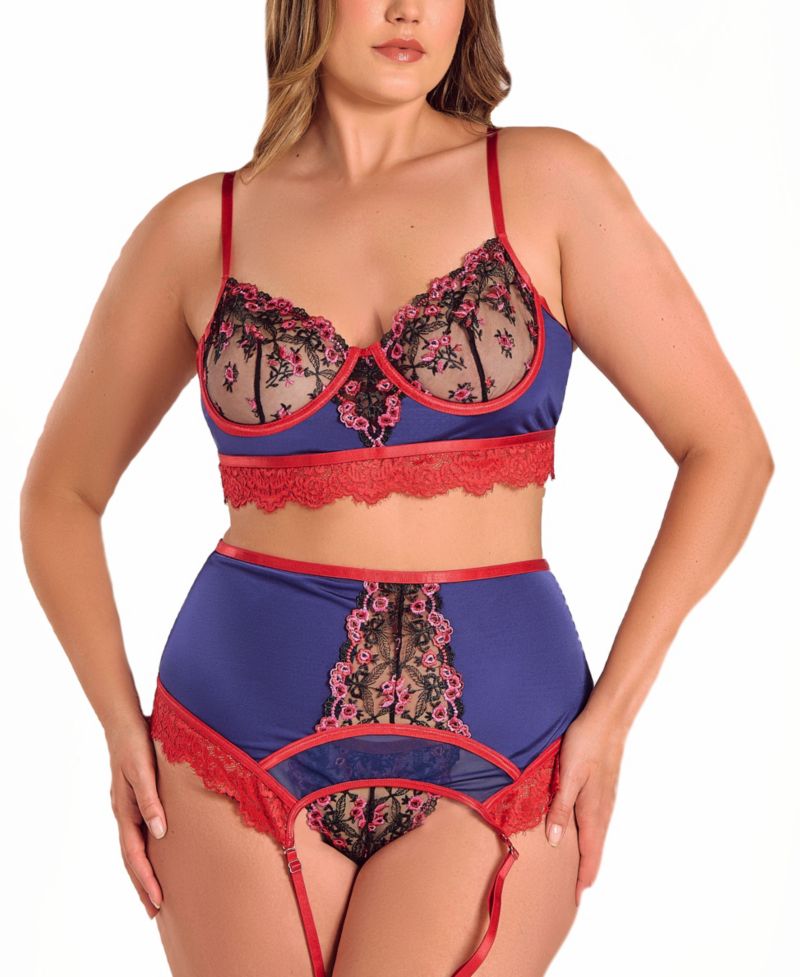 Plus Size Gypsy Lace 3-Piece Bralette Garter Lingerie Set