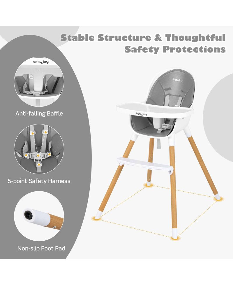 Kids 4-in-1 Convertible High Chair Feeding Chair with Adjustable Tray