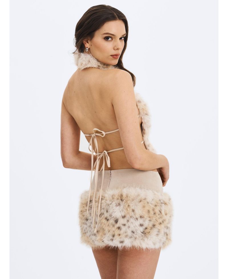 Women's Sariah Tan Suede Cheetah Low-Waisted Micro Skirt