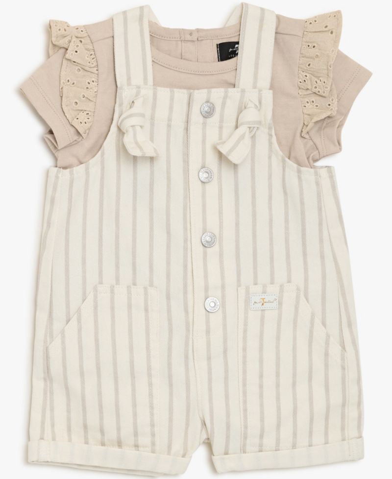 Baby Girls' Short-Sleeve T-Shirt and Overall, 2-Piece Set