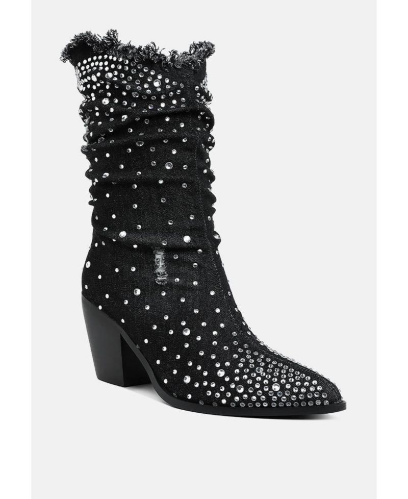 Womens Savant Diamante and Rhinestones Denim Boots