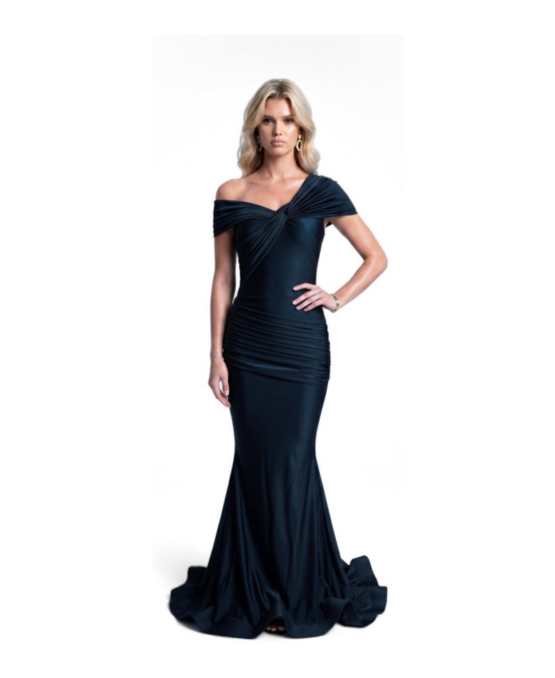 Women's One Shoulder Twist Ruched Mermaid Evening Gown