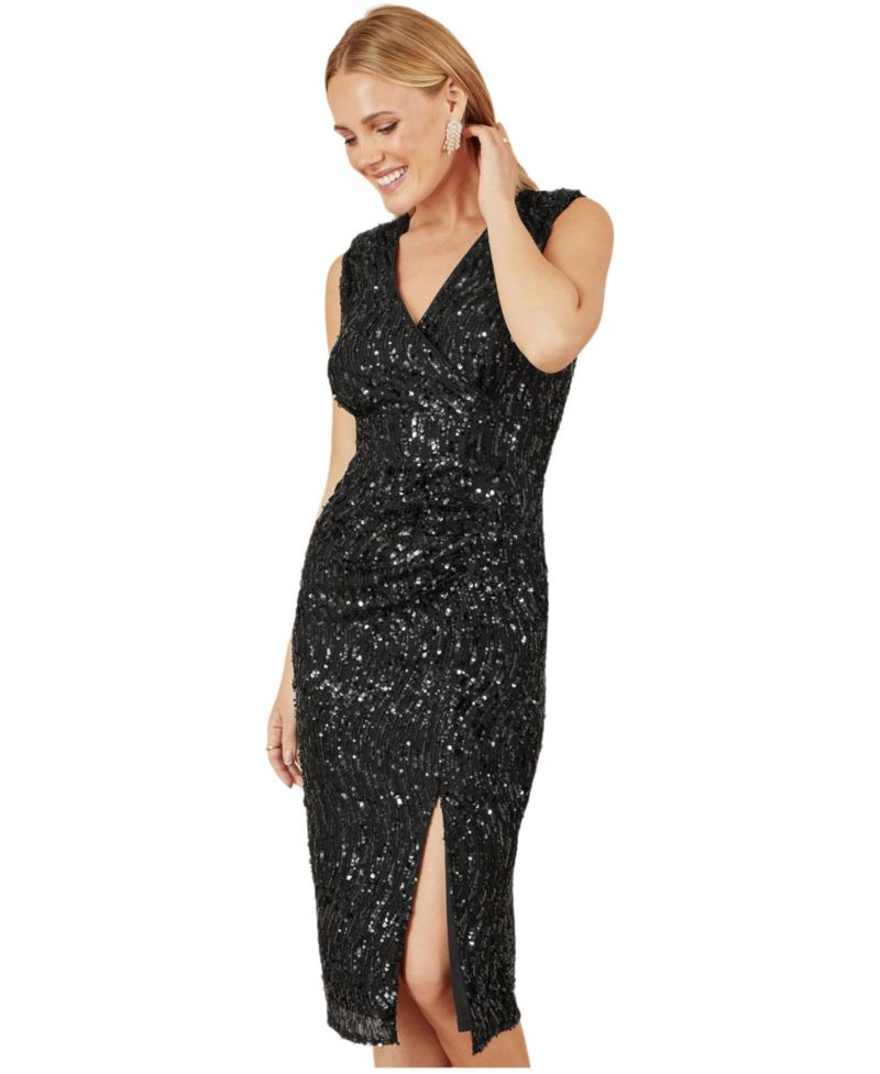 Women's Sequin Fitted Wrap Dress With Split Hem