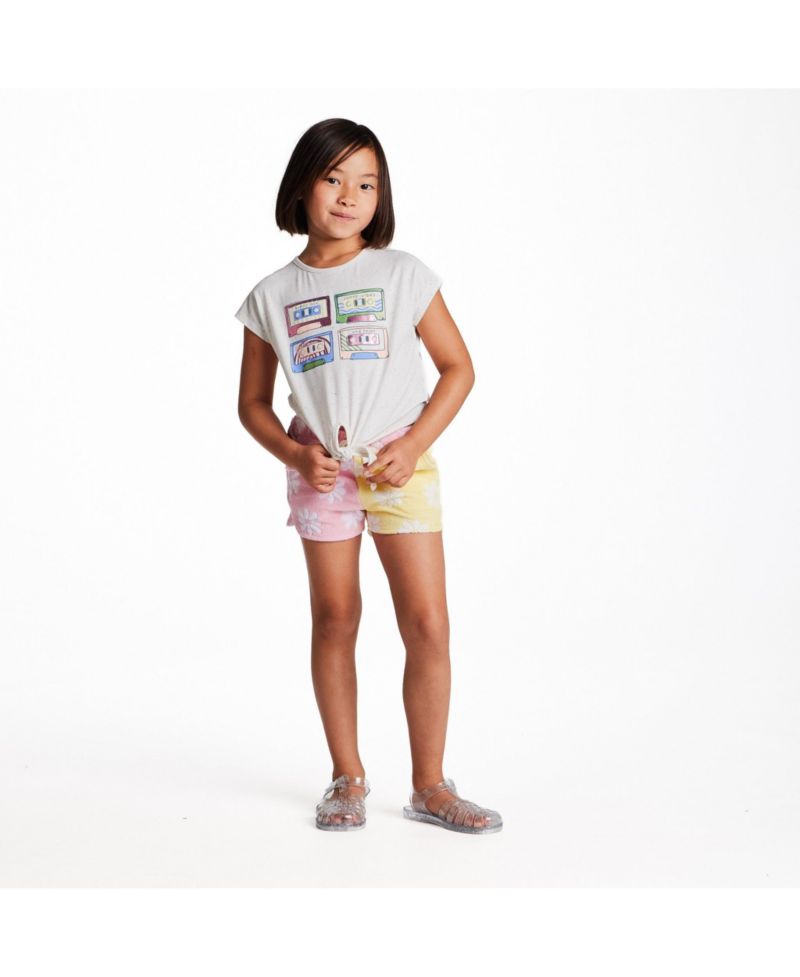 Big Girls White Cassette Tie Front Graphic Tee