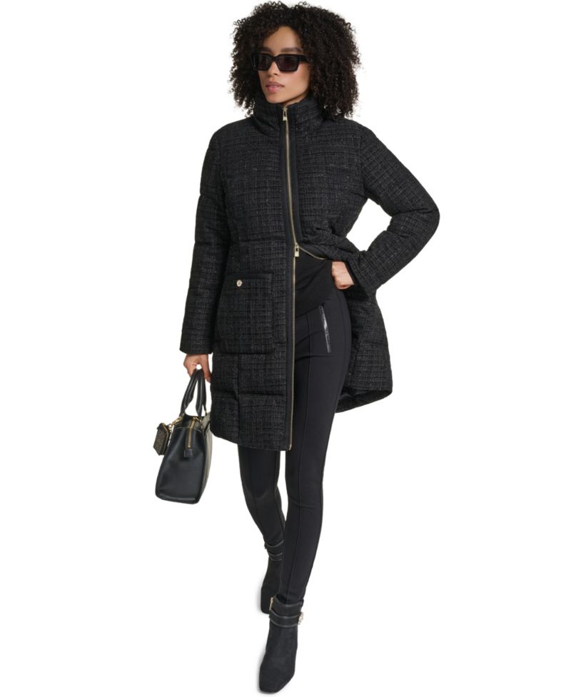 Women's Tweed Sparkle Puffer Long Coat